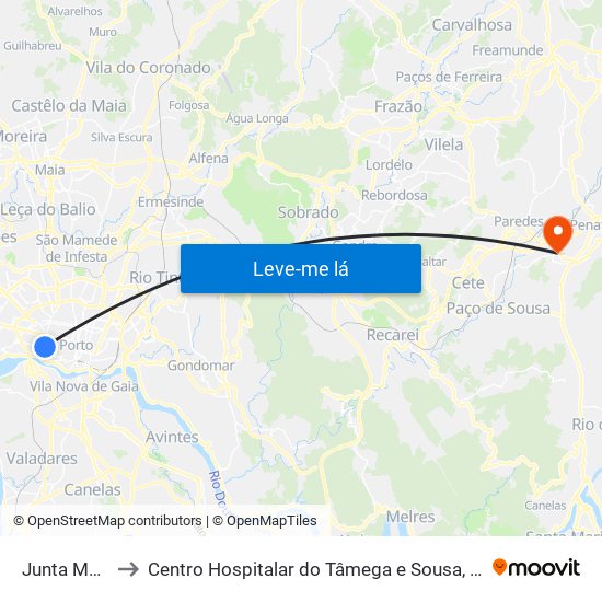 Junta Massarelos to Centro Hospitalar do Tâmega e Sousa, EPE - Unidade Padre Américo map