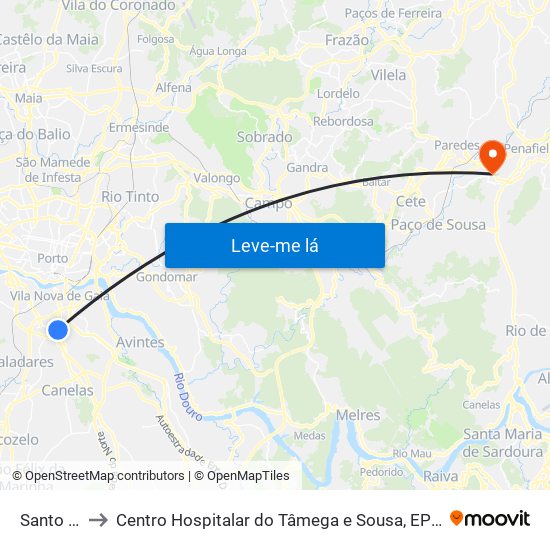 Santo Ovídio to Centro Hospitalar do Tâmega e Sousa, EPE - Unidade Padre Américo map