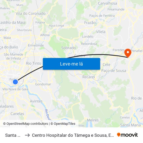 Santa Catarina to Centro Hospitalar do Tâmega e Sousa, EPE - Unidade Padre Américo map