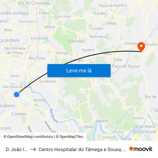 D. João II (Metro) to Centro Hospitalar do Tâmega e Sousa, EPE - Unidade Padre Américo map