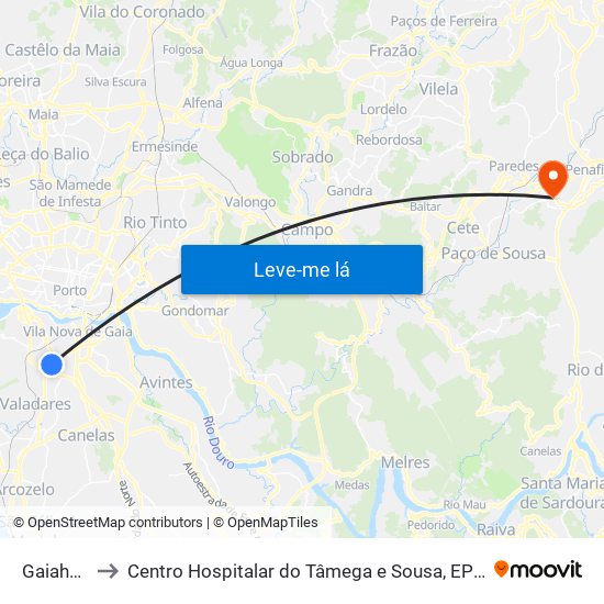 Gaiahopping to Centro Hospitalar do Tâmega e Sousa, EPE - Unidade Padre Américo map