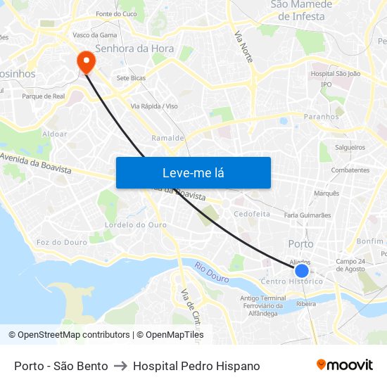 Porto - São Bento to Hospital Pedro Hispano map