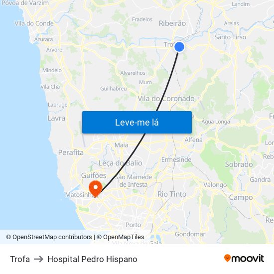 Trofa to Hospital Pedro Hispano map