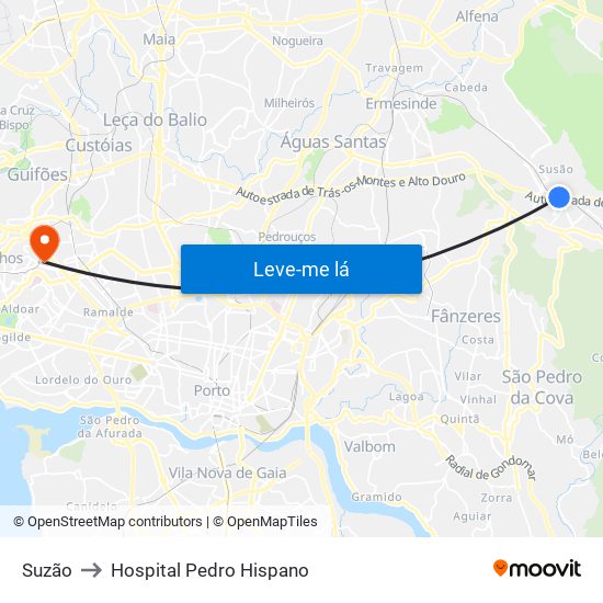 Suzão to Hospital Pedro Hispano map