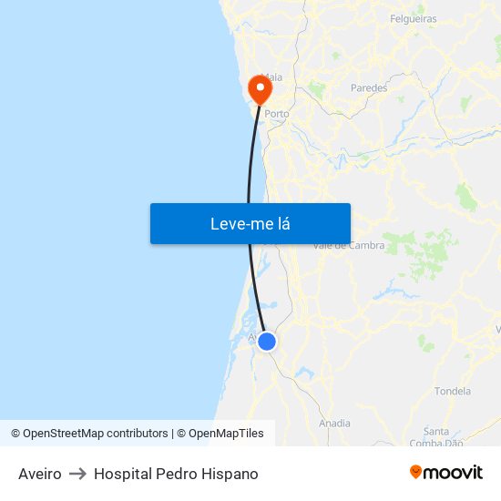 Aveiro to Hospital Pedro Hispano map