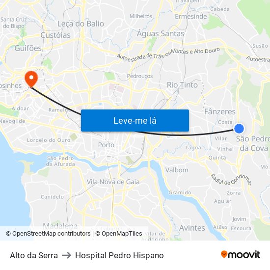 Alto da Serra to Hospital Pedro Hispano map