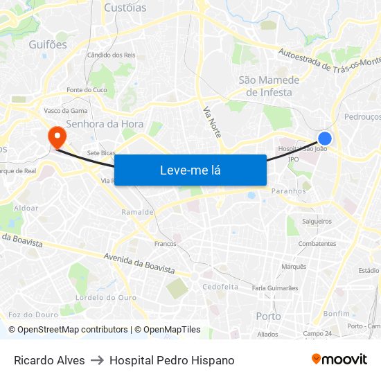 Ricardo Alves to Hospital Pedro Hispano map