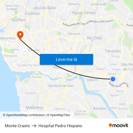 Monte Crasto to Hospital Pedro Hispano map
