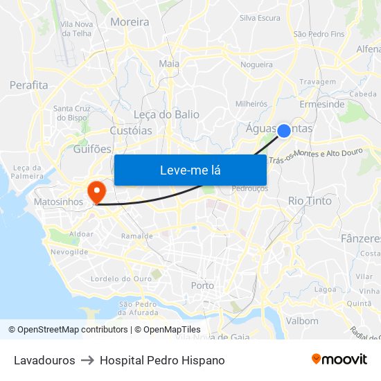 Lavadouros to Hospital Pedro Hispano map