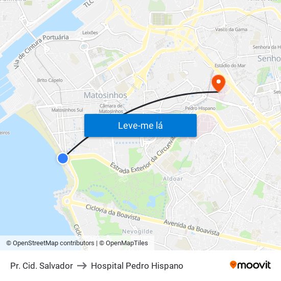 Pr. Cid. Salvador to Hospital Pedro Hispano map