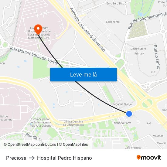Preciosa to Hospital Pedro Hispano map
