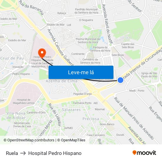 Ruela to Hospital Pedro Hispano map