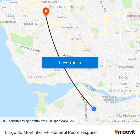 Largo do Montinho to Hospital Pedro Hispano map