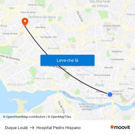 Duque Loulé to Hospital Pedro Hispano map