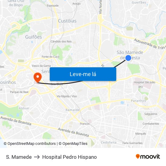 S. Mamede to Hospital Pedro Hispano map