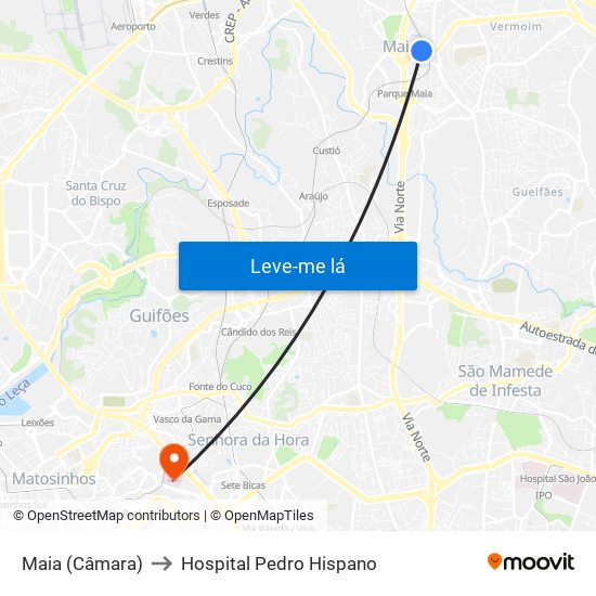 Maia (Câmara) to Hospital Pedro Hispano map
