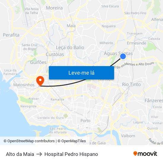 Alto da Maia to Hospital Pedro Hispano map