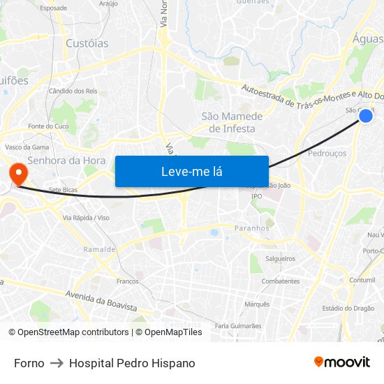 Forno to Hospital Pedro Hispano map