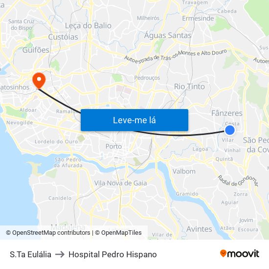 S.Ta Eulália to Hospital Pedro Hispano map