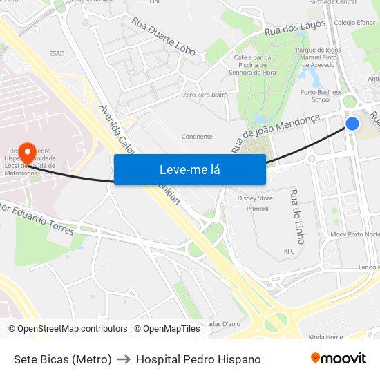 Sete Bicas (Metro) to Hospital Pedro Hispano map
