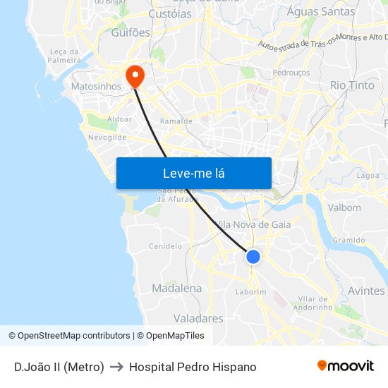 D.João II (Metro) to Hospital Pedro Hispano map