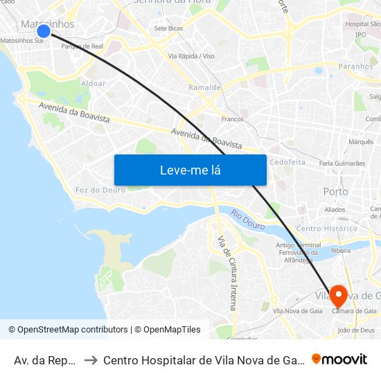 Av. da República to Centro Hospitalar de Vila Nova de Gaia - Unidade 2 map