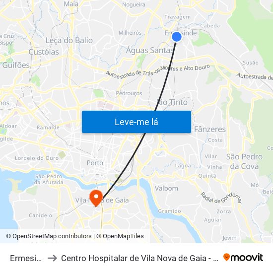 Ermesinde to Centro Hospitalar de Vila Nova de Gaia - Unidade 2 map