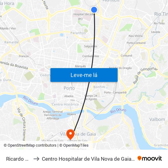 Ricardo Alves to Centro Hospitalar de Vila Nova de Gaia - Unidade 2 map