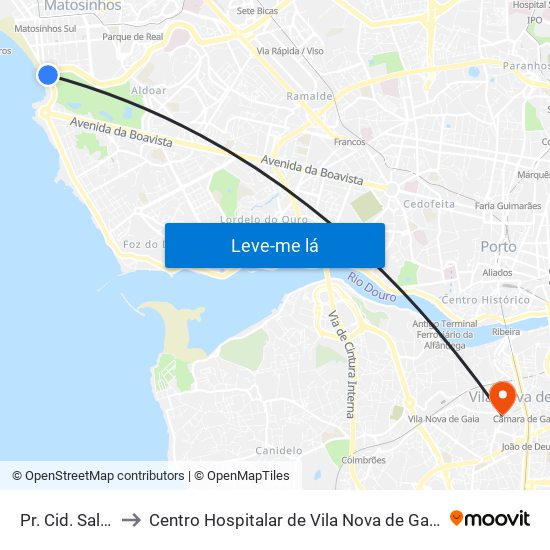 Pr. Cid. Salvador to Centro Hospitalar de Vila Nova de Gaia - Unidade 2 map