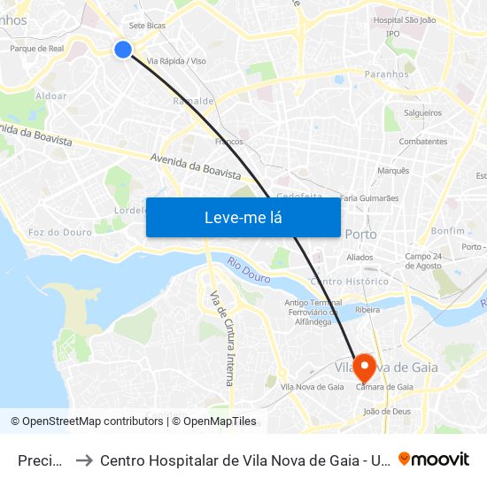 Preciosa to Centro Hospitalar de Vila Nova de Gaia - Unidade 2 map