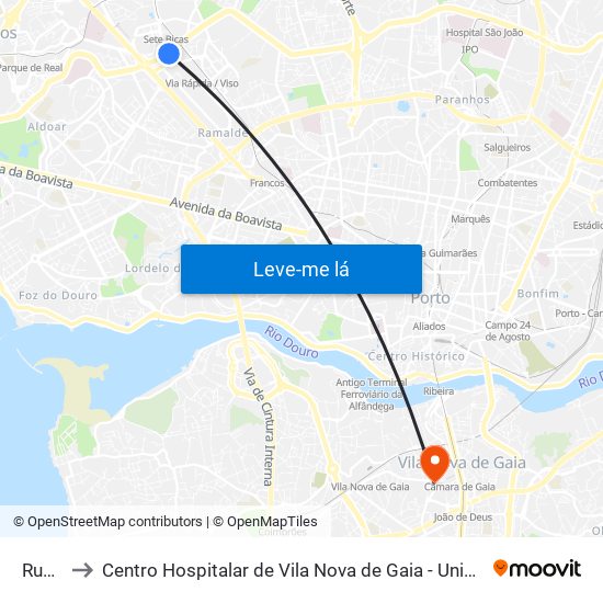 Ruela to Centro Hospitalar de Vila Nova de Gaia - Unidade 2 map