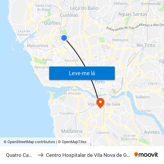 Quatro Caminhos to Centro Hospitalar de Vila Nova de Gaia - Unidade 2 map