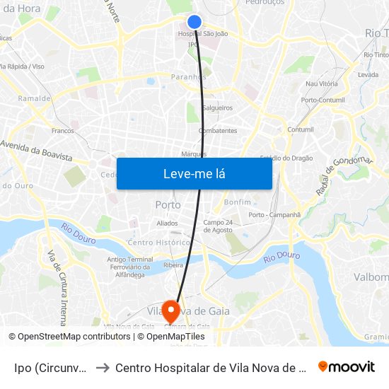 Ipo (Circunvalação) to Centro Hospitalar de Vila Nova de Gaia - Unidade 2 map