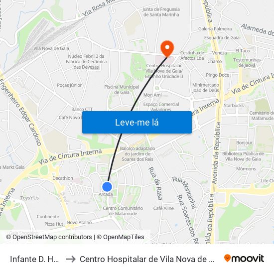 Infante D. Henrique to Centro Hospitalar de Vila Nova de Gaia - Unidade 2 map