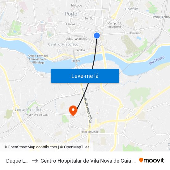 Duque Loulé to Centro Hospitalar de Vila Nova de Gaia - Unidade 2 map