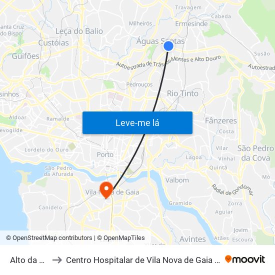 Alto da Maia to Centro Hospitalar de Vila Nova de Gaia - Unidade 2 map