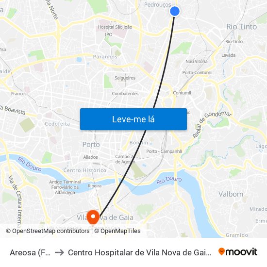 Areosa (Feira) to Centro Hospitalar de Vila Nova de Gaia - Unidade 2 map