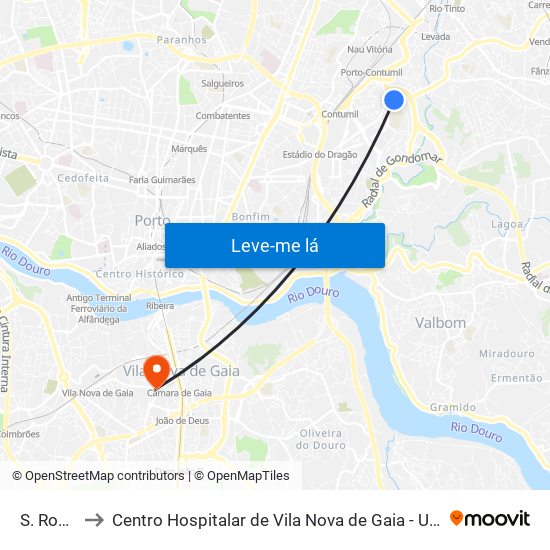 S. Roque to Centro Hospitalar de Vila Nova de Gaia - Unidade 2 map