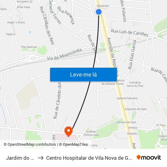 Jardim do Morro to Centro Hospitalar de Vila Nova de Gaia - Unidade 2 map