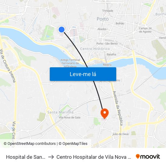 Hospital de Santo António to Centro Hospitalar de Vila Nova de Gaia - Unidade 2 map