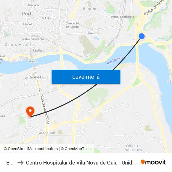 Edp to Centro Hospitalar de Vila Nova de Gaia - Unidade 2 map