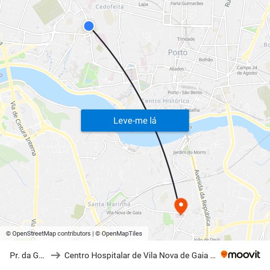 Pr. da Galiza to Centro Hospitalar de Vila Nova de Gaia - Unidade 2 map