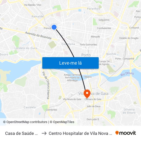 Casa de Saúde da Boavista to Centro Hospitalar de Vila Nova de Gaia - Unidade 2 map