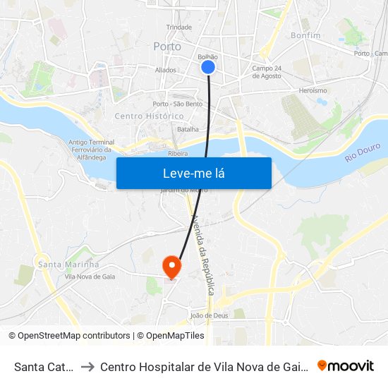 Santa Catarina to Centro Hospitalar de Vila Nova de Gaia - Unidade 2 map