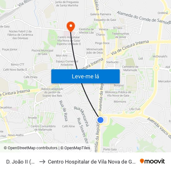 D. João II (Metro) to Centro Hospitalar de Vila Nova de Gaia - Unidade 2 map