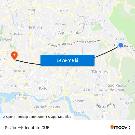 Suzão to Instituto CUF map