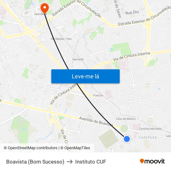 Boavista (Bom Sucesso) to Instituto CUF map