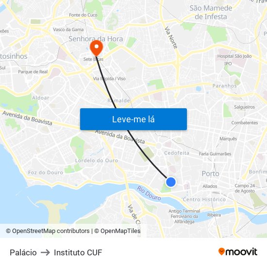 Palácio to Instituto CUF map