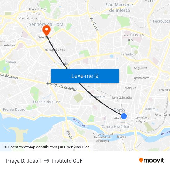 Praça D. João I to Instituto CUF map