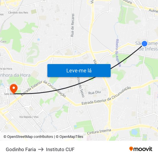 Godinho Faria to Instituto CUF map